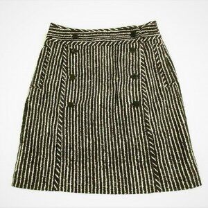 Tory Burch Tweed Mini Skirt Sz 2 Brown & White Striped Logo Buttons